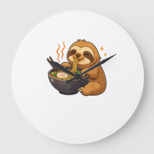 Sloth with Noodles Ramen Kawaii Sloth T-Shirt Large Clock