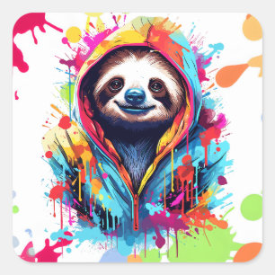 Sloth with paint splashes square sticker