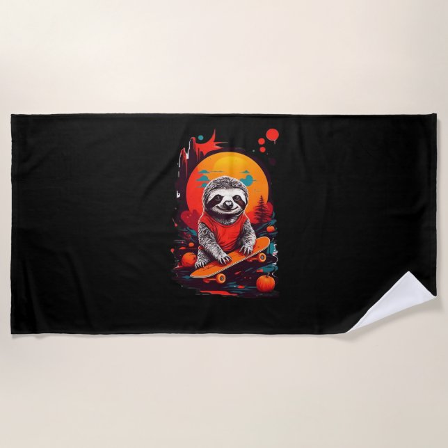 Sloth with skateboard on halloween night Classic T Beach Towel (Front)