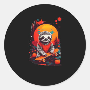 Sloth with skateboard on halloween night Classic T Classic Round Sticker