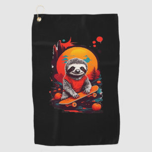 Sloth with skateboard on halloween night Classic T Golf Towel