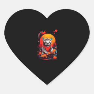 Sloth with skateboard on halloween night Classic T Heart Sticker