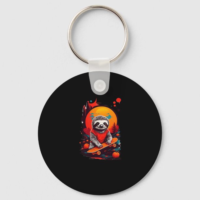 Sloth with skateboard on halloween night Classic T Key Ring (Front)
