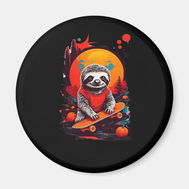 Sloth with skateboard on halloween night Classic T Magnet (Front)