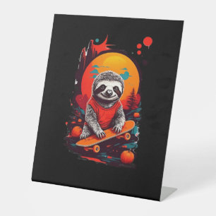 Sloth with skateboard on halloween night Classic T Pedestal Sign
