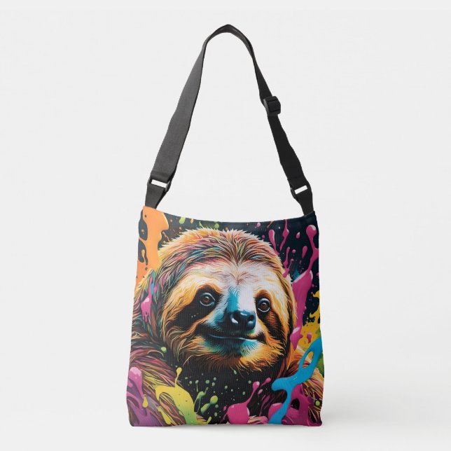 Sloth with splatters crossbody bag (Front)