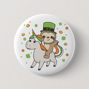 Sloth With Unicorn St. Patrick's Day Ireland Butto 6 Cm Round Badge