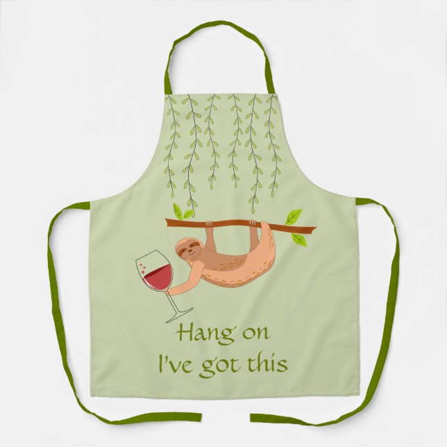 Sloth with Wine All-Over Print Apron, Medium Apron (Front)