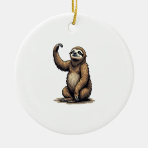 Sloth Woodcut Vintage Wildlife Tee 2 Ceramic Tree Decoration