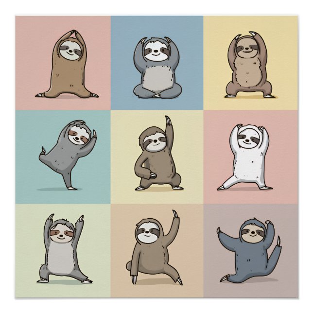 Sloth Yoga Grid Poster (Front)