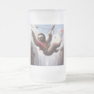 Sloth Ziplining Frosted Glass Beer Mug