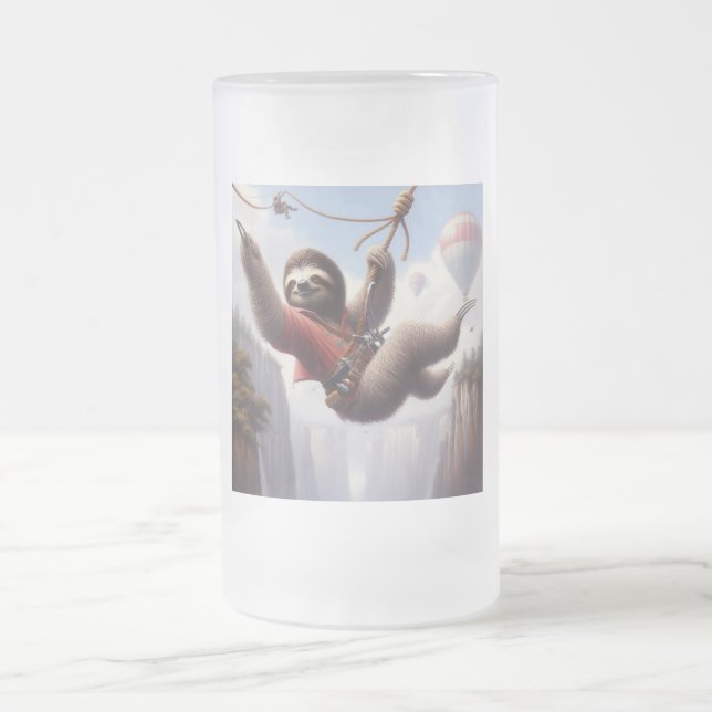 Sloth Ziplining Frosted Glass Beer Mug (Center)