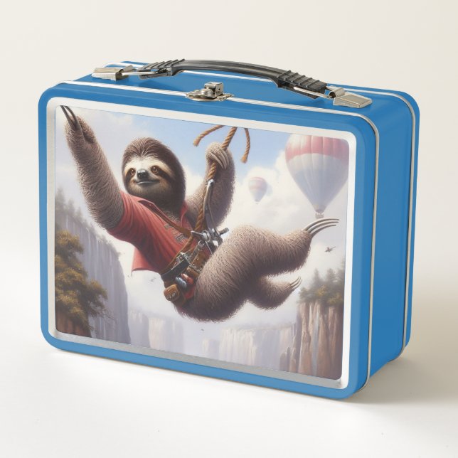 Sloth Ziplining Metal Lunch Box (Front)