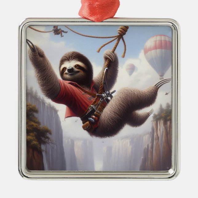 Sloth Ziplining Metal Tree Decoration (Front)