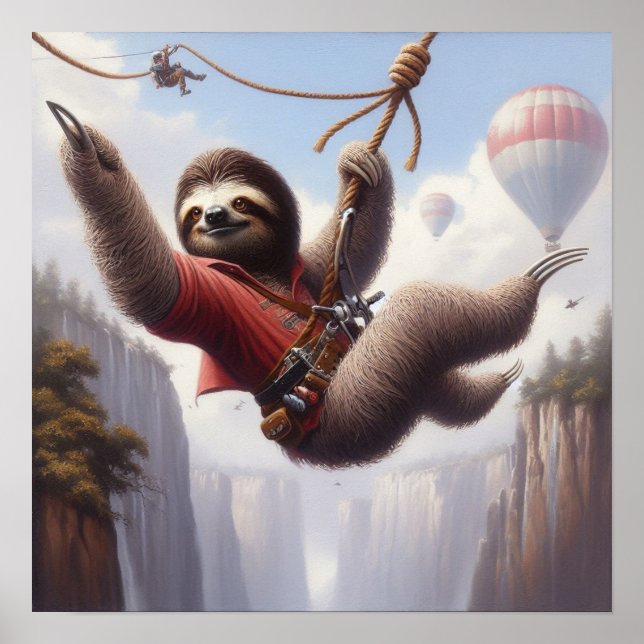 Sloth Ziplining Poster (Front)