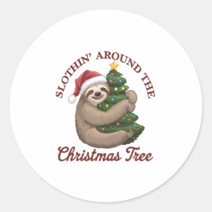 Slothin' Around the Christmas Tree Classic Round Sticker