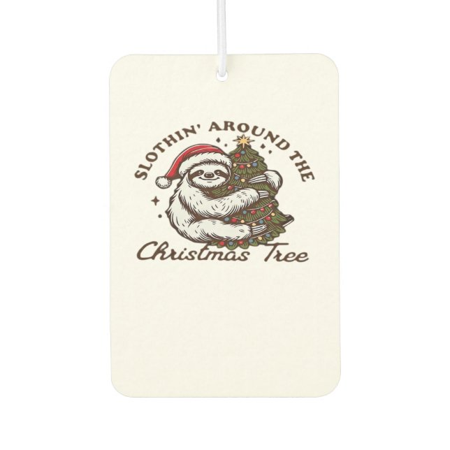 Slothin Around the Christmas Tree, Funny Christmas Car Air Freshener (Front)