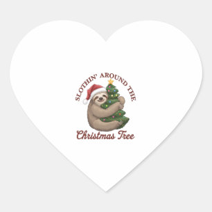 Slothin' Around the Christmas Tree Heart Sticker