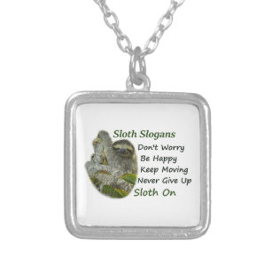 Slothing Photo Motivational Sloth Sayings Silver Plated Necklace