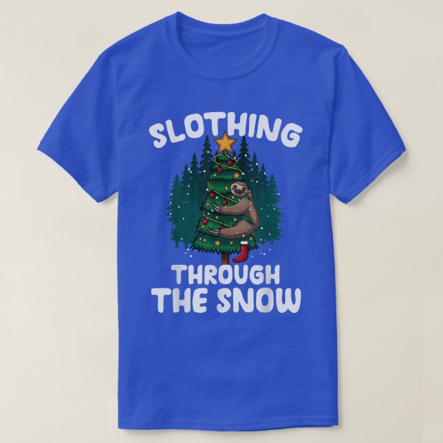 Slothing Through The Snow Sloth Hugging Tree Merry T-Shirt (Design Front)