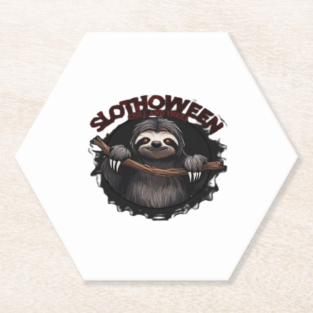 Slothoween Chill And Thrill - Creepy Sloth Classic Paper Coaster (Front)