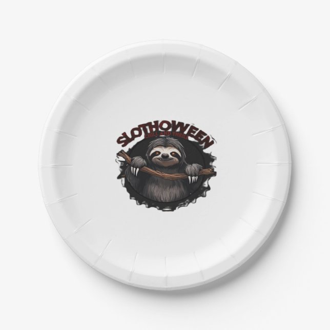 Slothoween Chill And Thrill - Creepy Sloth Classic Paper Plate (Front)