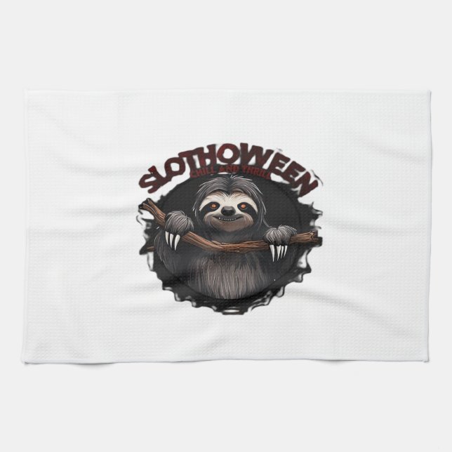 Slothoween Chill And Thrill - Creepy Sloth Classic Tea Towel (Horizontal)