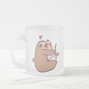 Sloths and Cats Are Best Friends Frosted Glass Coffee Mug