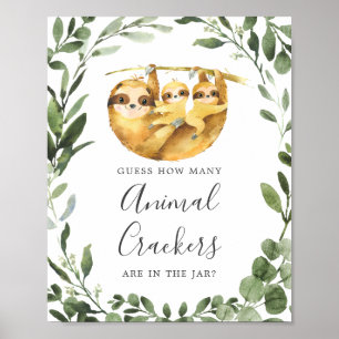 Sloths Baby Shower Guess How Many Animal Crackers Poster