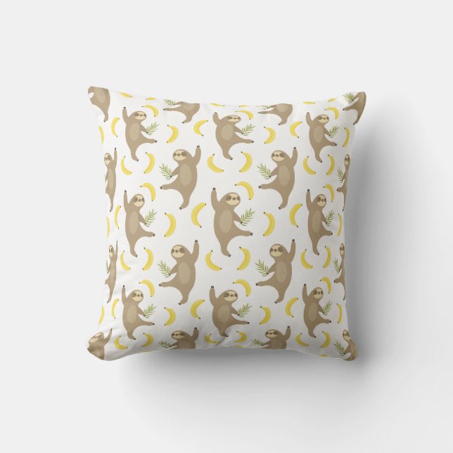 Sloths & Bananas Pattern Cushion (Front)
