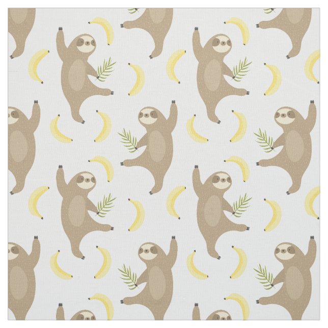 Sloths & Bananas Pattern Fabric (Swatch)