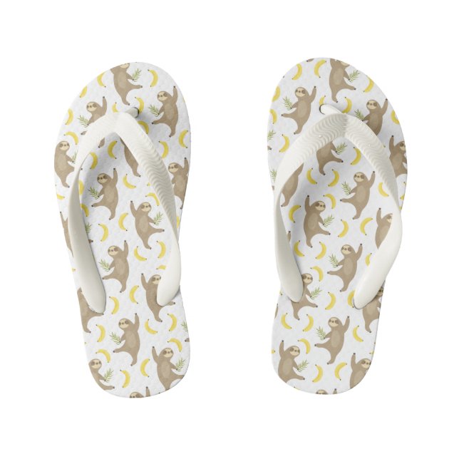 Sloths & Bananas Pattern Kid's Flip Flops (Footbed)