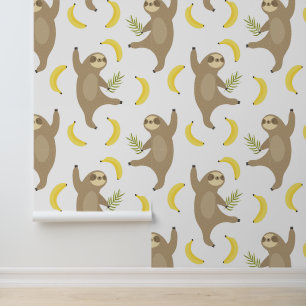 Sloths & Bananas Pattern Wallpaper