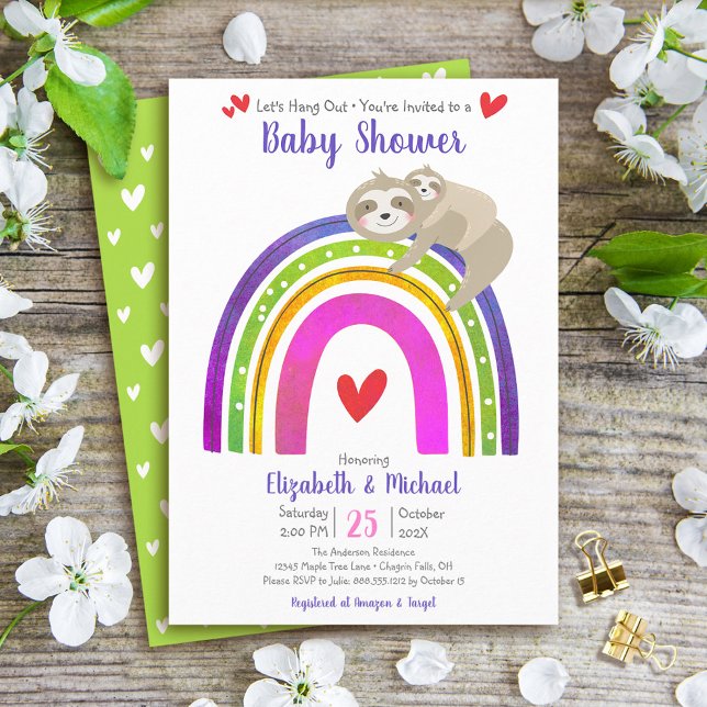 Sloths Boho Rainbow Baby Shower Modern Cute Sweet Invitation (Creator Uploaded)