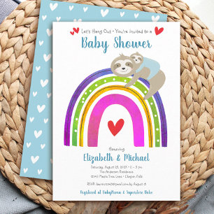 Sloths Boy Baby Shower Boho Rainbow Cute Kawaii Invitation