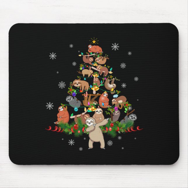 Sloths Christmas Tree Lights Fun Sloths Xmas Gift  Mouse Mat (Front)