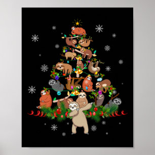 Sloths Christmas Tree Lights Fun Sloths Xmas Gift Poster