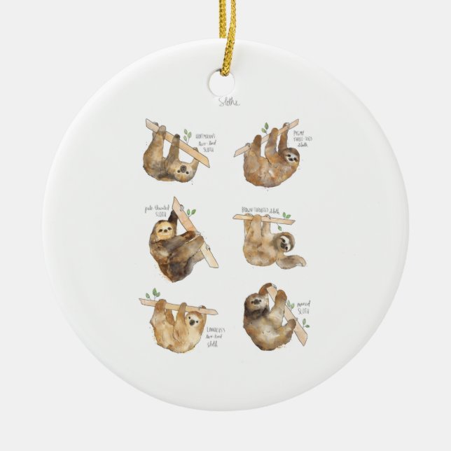 Sloths Classic  Ceramic Tree Decoration (Front)