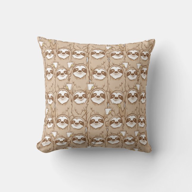 Sloths & Coffee Pattern Cushion (Front)
