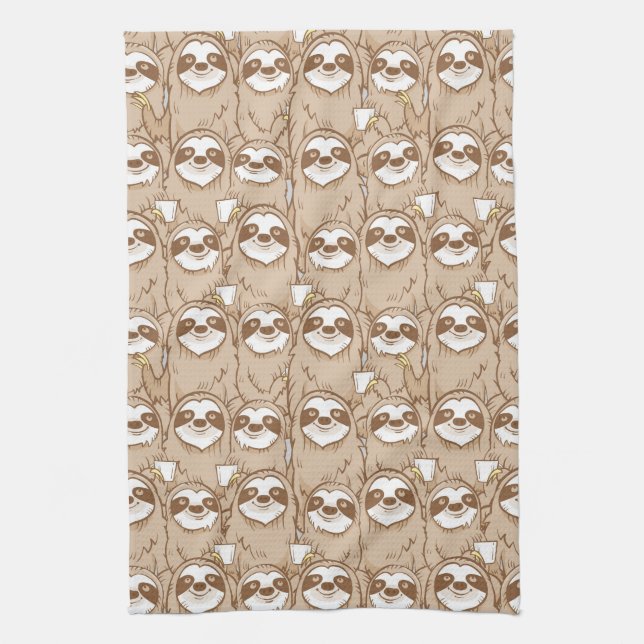 Sloths & Coffee Pattern Tea Towel (Vertical)