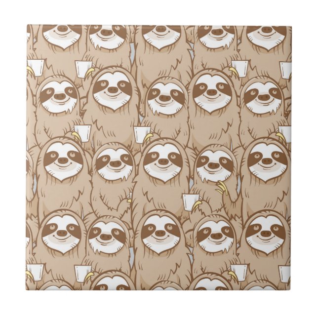 Sloths & Coffee Pattern Tile (Front)