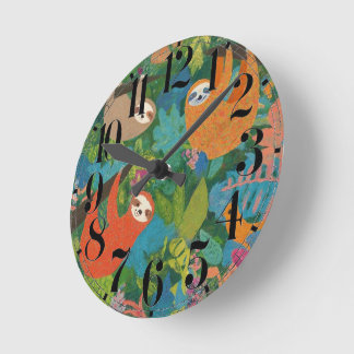 Sloths Hanging out in Trees Throw Pillow Round Clock