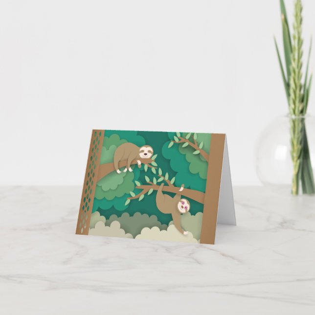 Sloths in the Trees Papercut Note Card (Front)