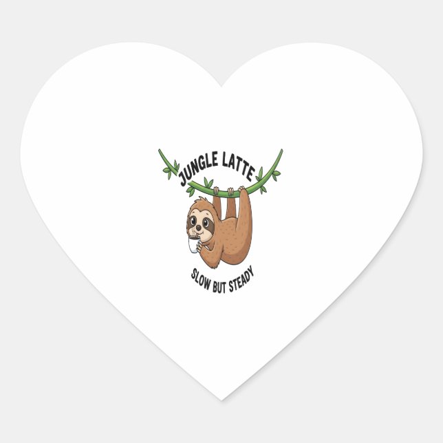 Sloth's Morning Coffee Heart Sticker (Front)