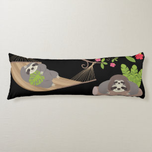 Sloths on Black Background Body Cushion
