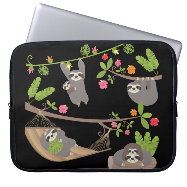 Sloths on Black Background Laptop Sleeve (Front)