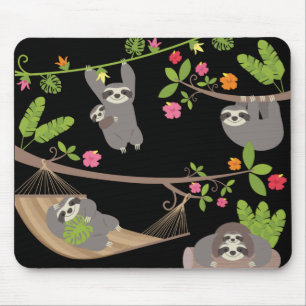 Sloths on Black Background Mouse Mat