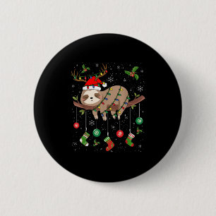 Sloths Xmas Lighting Reindeer Santa Hat Sloth Chri 6 Cm Round Badge