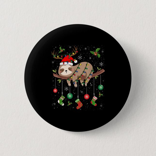 Sloths Xmas Lighting Reindeer Santa Hat Sloth Chri 6 Cm Round Badge (Front)