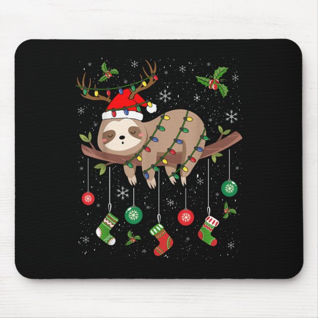Sloths Xmas Lighting Reindeer Santa Hat Sloth Chri Mouse Mat (Front)